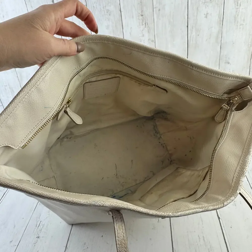 Coach Chalk Ivory Crossgrain Leather Street Zip Tote Shoulder Bag Top-Zip Purse - Picture 10 of 16